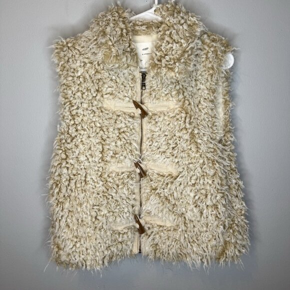 Anthropologie Brenna Faux Fur Jacket Vest Small Zip Up Frog Closure Beige - Picture 3 of 8